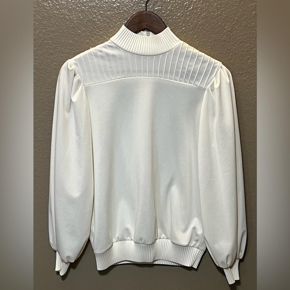 Vintage 1970s Lee Mar Pageant Pleated Mock Neck Blouse Disco Era